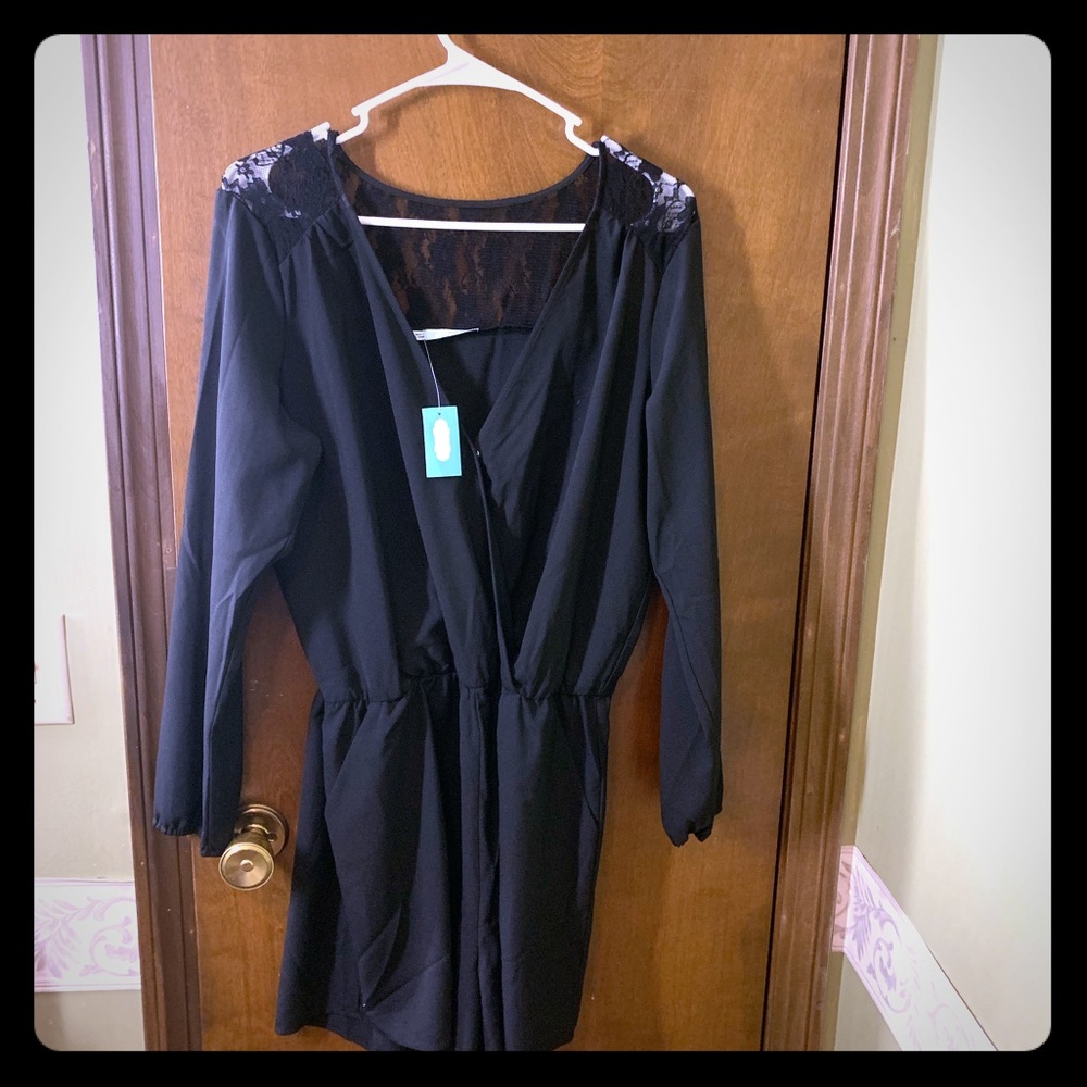 Long sleeve black lace romper